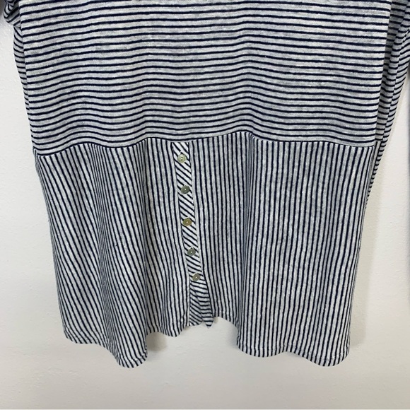 Adrienne Vittadini Linen Top Woman Large  Blue White Stripe Nautical Beachy Work - Picture 2 of 7